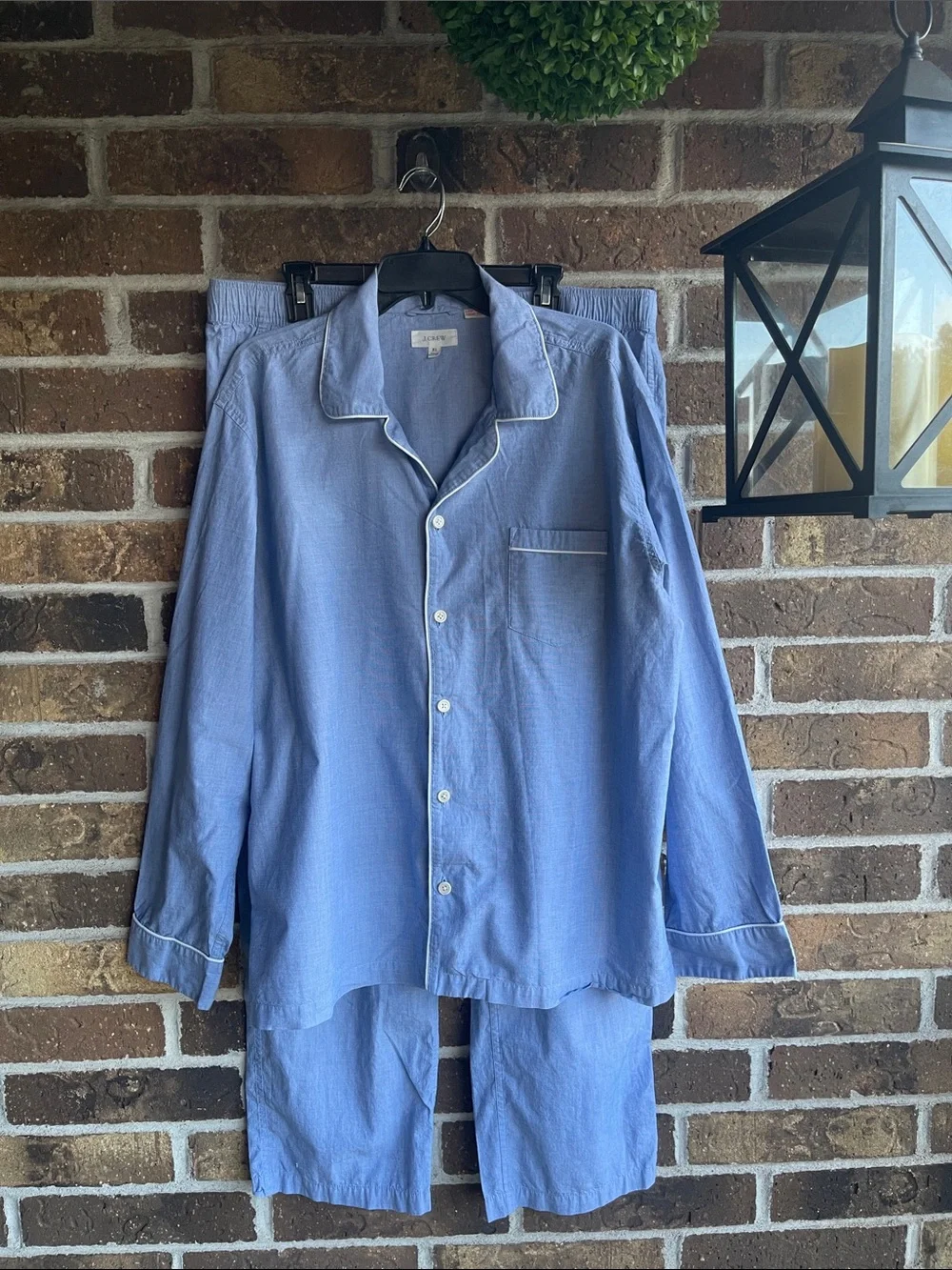 J. Crew Pajama Set in cotton herringbone Light Blue Long-Sleeve